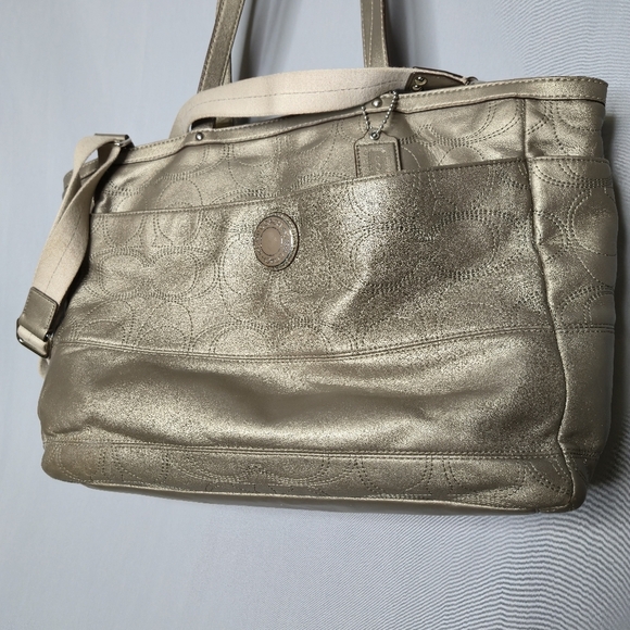 Coach Metallic Taupe Leather Tote/Diaper Bag - Picture 15 of 16